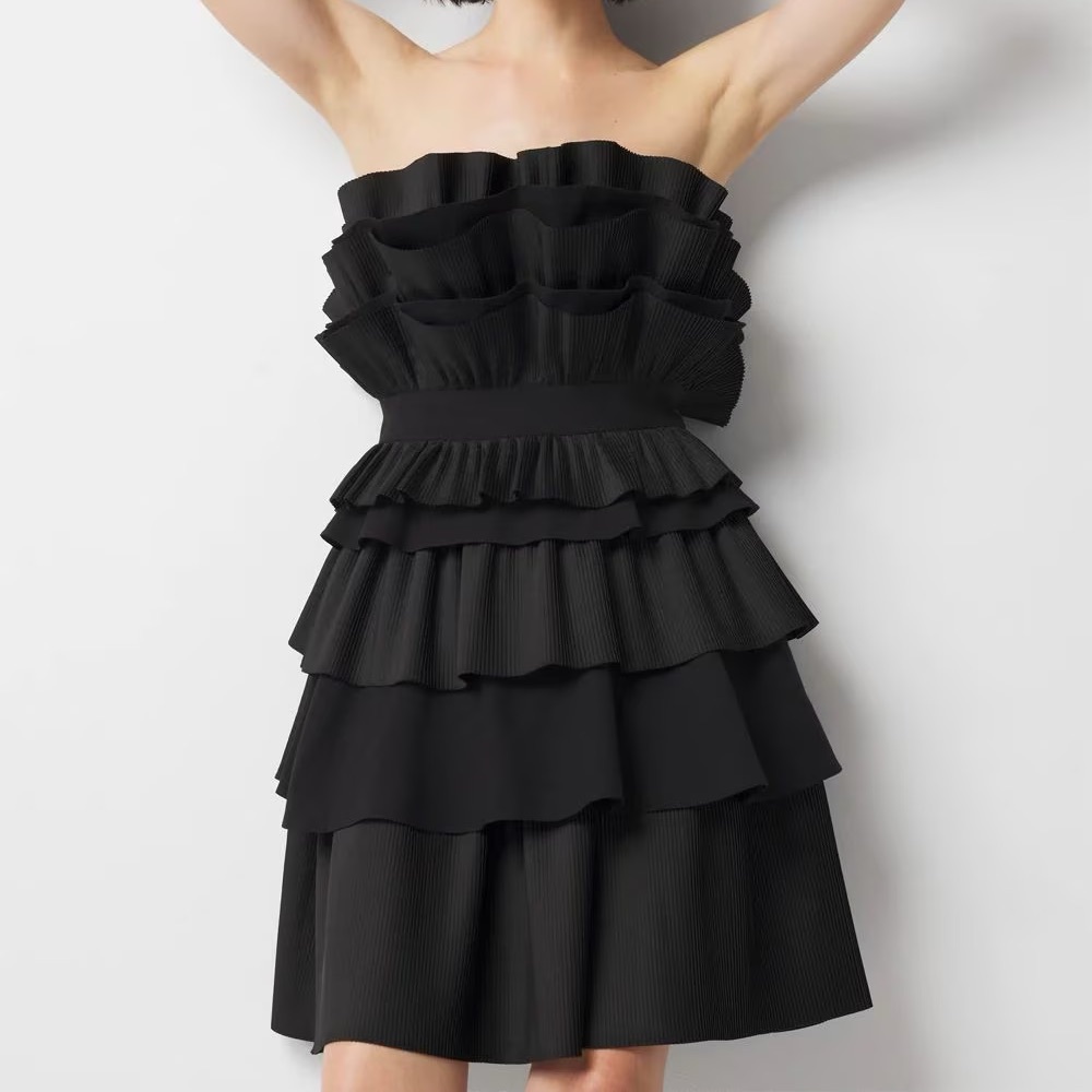White House Black Market Strapless Black Tiered Dress